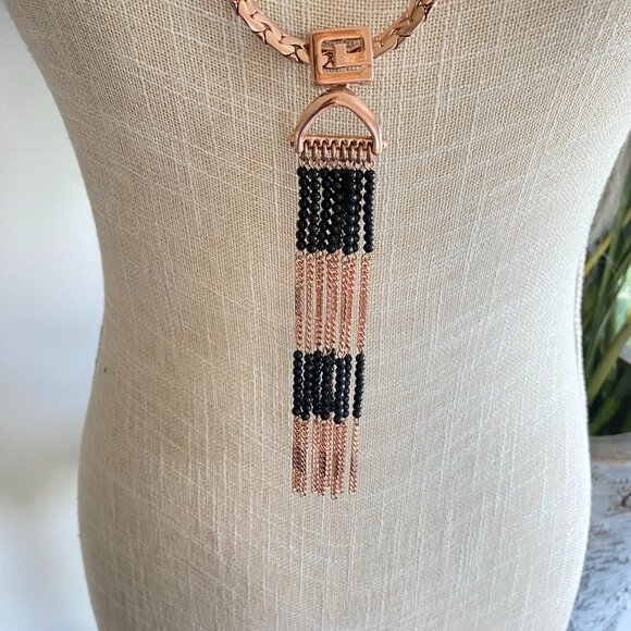 FAC Rose Gold Tone Layered Tassel Sweater Necklace NWT - Picture 4 of 10
